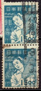 産業図案紡績女工15円ペアのイワテ釜石仲町局