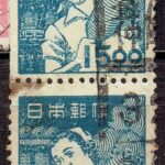 産業図案紡績女工15円ペアのイワテ釜石仲町局